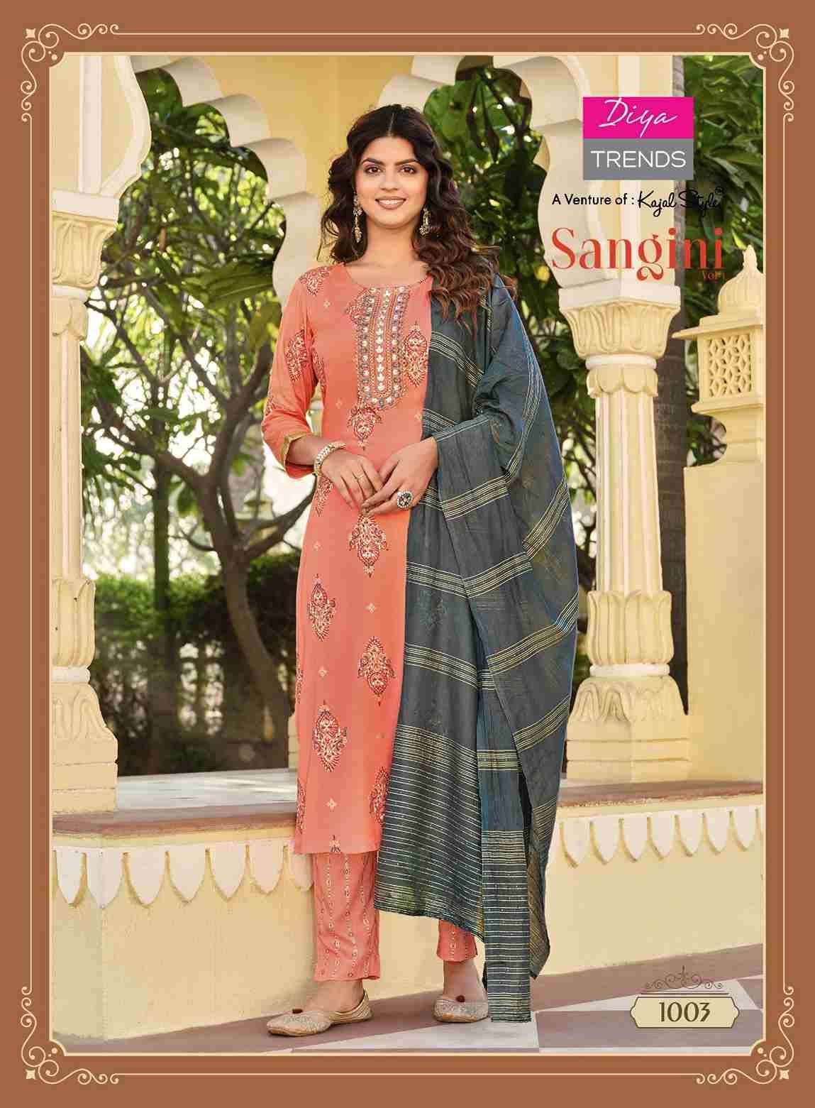 Sangini Vol-1 By Diya Trends 1001 To 1010 Series Festive Suits Beautiful Fancy Colorful Stylish Party Wear & Occasional Wear Rayon Print Dresses At Wholesale Price