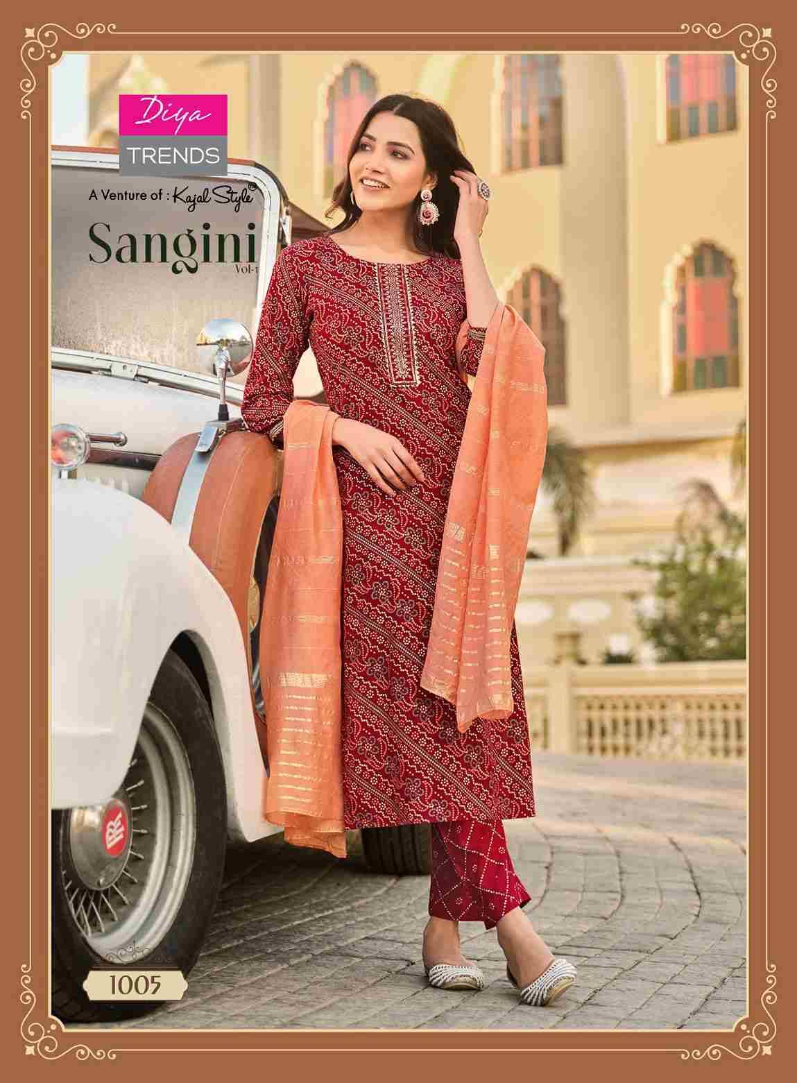 Sangini Vol-1 By Diya Trends 1001 To 1010 Series Festive Suits Beautiful Fancy Colorful Stylish Party Wear & Occasional Wear Rayon Print Dresses At Wholesale Price