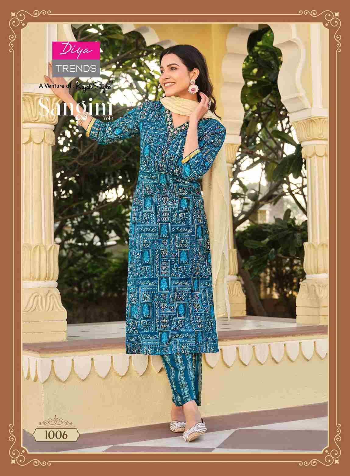 Sangini Vol-1 By Diya Trends 1001 To 1010 Series Festive Suits Beautiful Fancy Colorful Stylish Party Wear & Occasional Wear Rayon Print Dresses At Wholesale Price