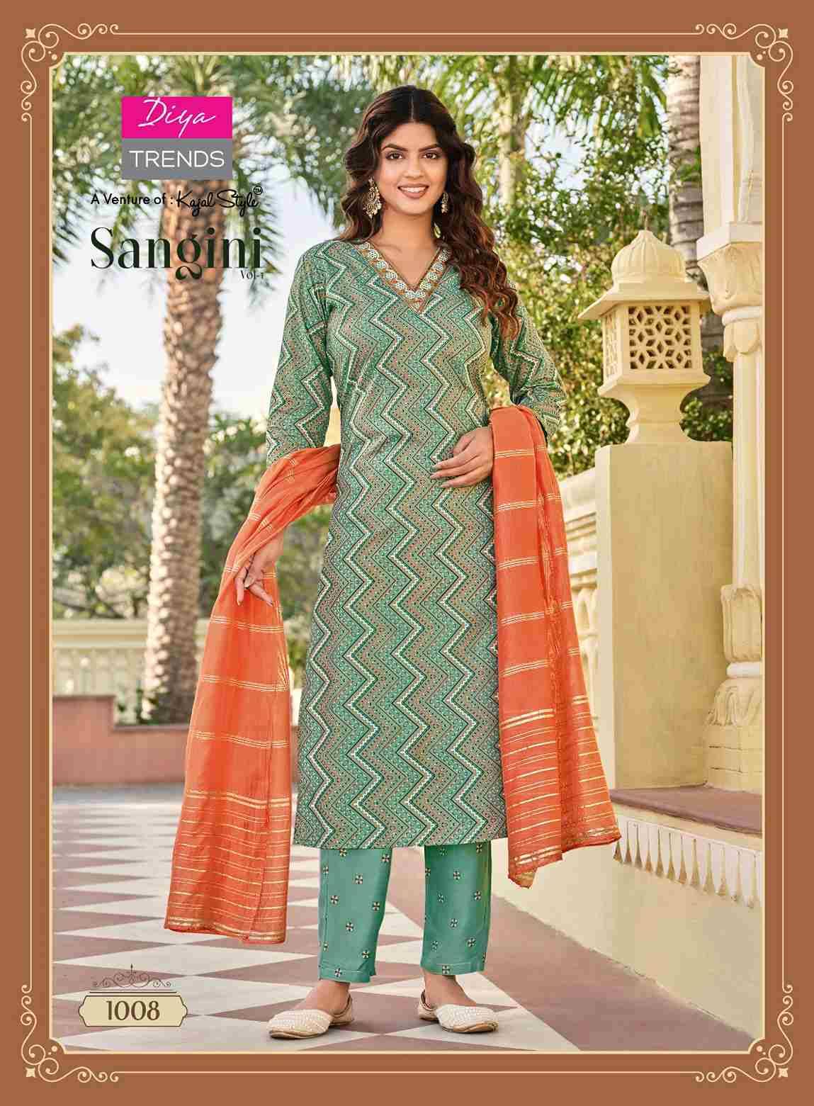 Sangini Vol-1 By Diya Trends 1001 To 1010 Series Festive Suits Beautiful Fancy Colorful Stylish Party Wear & Occasional Wear Rayon Print Dresses At Wholesale Price