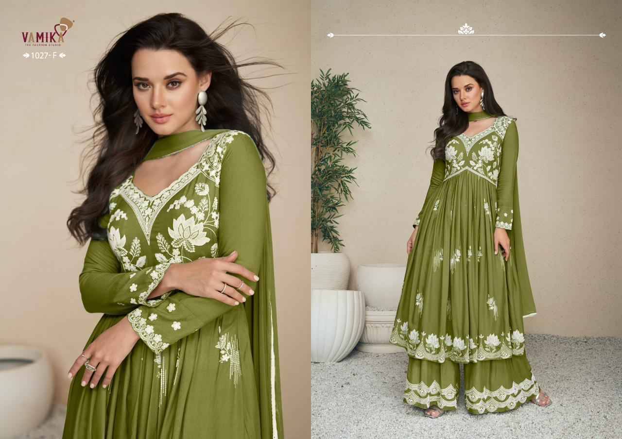 Lakhnavi Vol-5 Hit List By Vamika 1027-F To 1027-J Series Beautiful Stylish Sharara Suits Fancy Colorful Casual Wear & Ethnic Wear & Ready To Wear Pure Rayon Printed Dresses At Wholesale Price