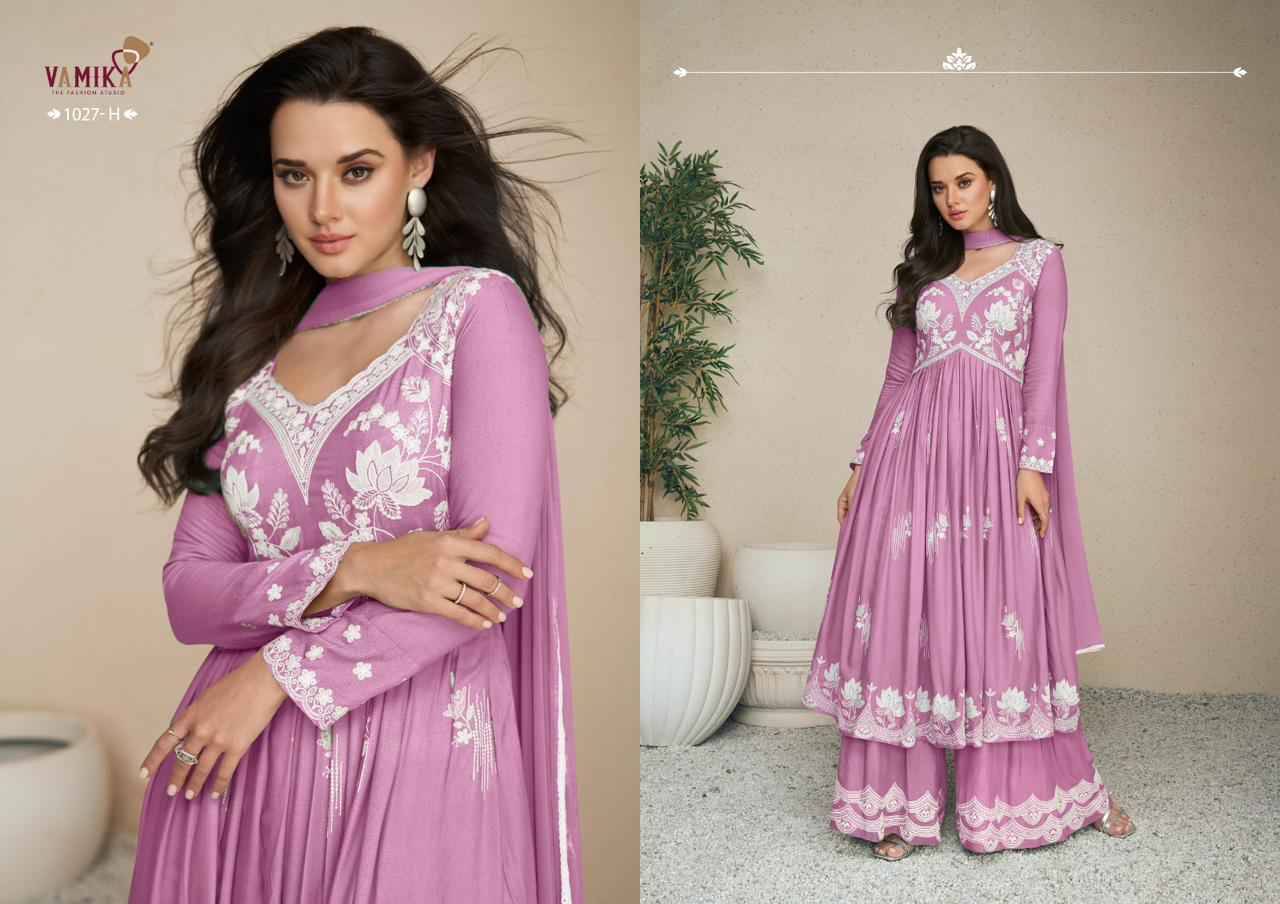 Lakhnavi Vol-5 Hit List By Vamika 1027-F To 1027-J Series Beautiful Stylish Sharara Suits Fancy Colorful Casual Wear & Ethnic Wear & Ready To Wear Pure Rayon Printed Dresses At Wholesale Price