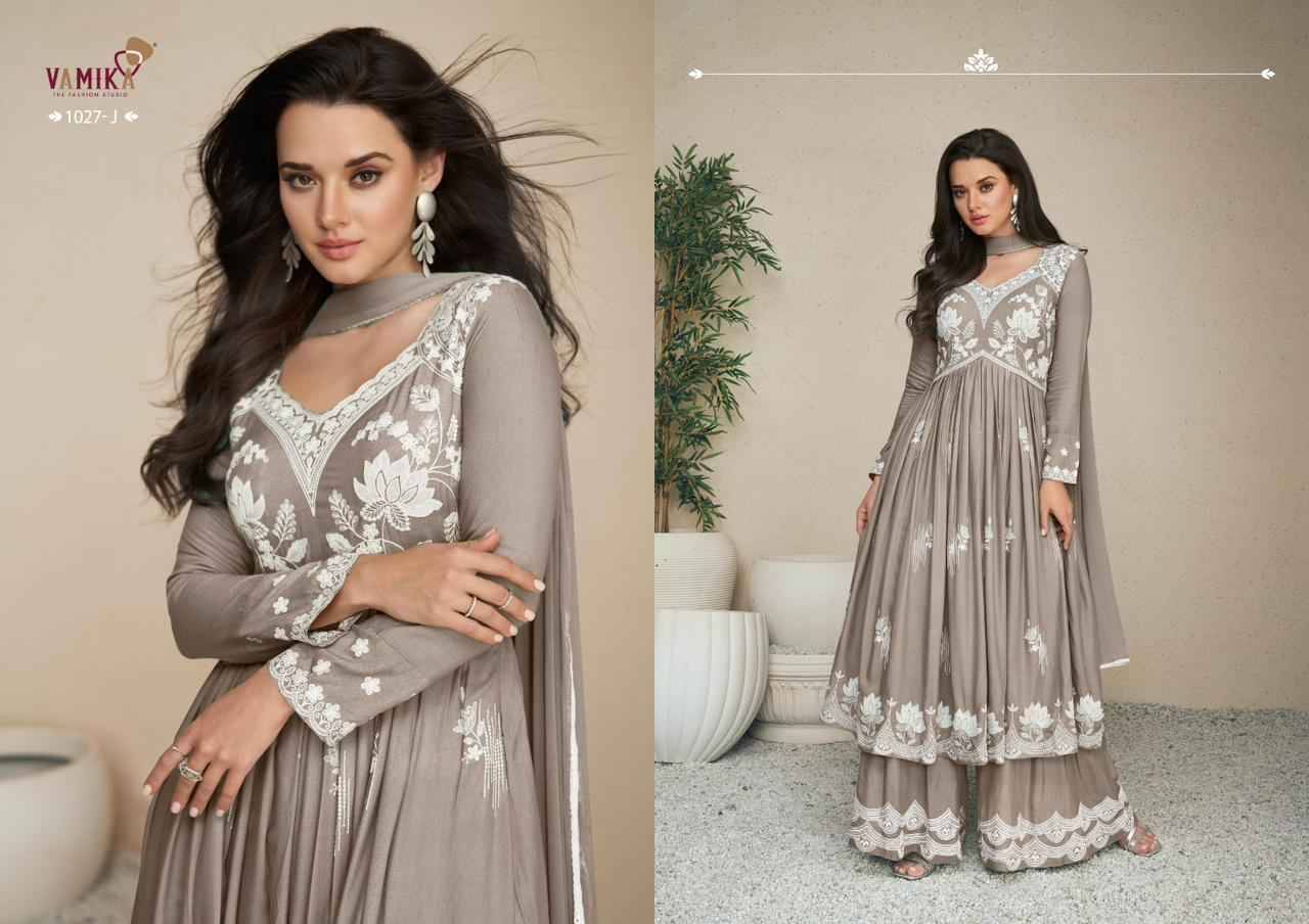 Lakhnavi Vol-5 Hit List By Vamika 1027-F To 1027-J Series Beautiful Stylish Sharara Suits Fancy Colorful Casual Wear & Ethnic Wear & Ready To Wear Pure Rayon Printed Dresses At Wholesale Price