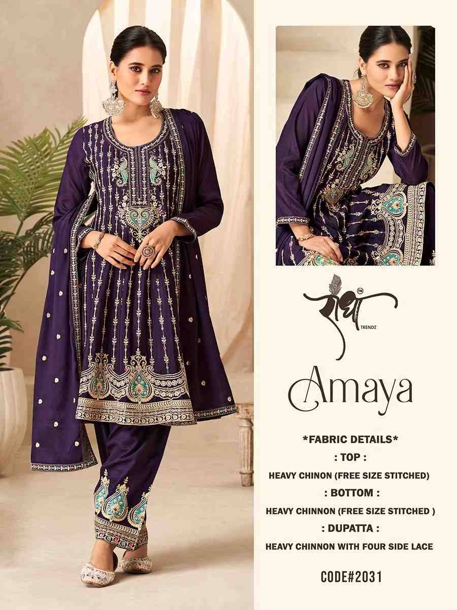Amaya By Radha Trendz 2031 To 2034 Series Beautiful Festive Suits Colorful Stylish Fancy Casual Wear & Ethnic Wear Chinnon Embroidered Dresses At Wholesale Price