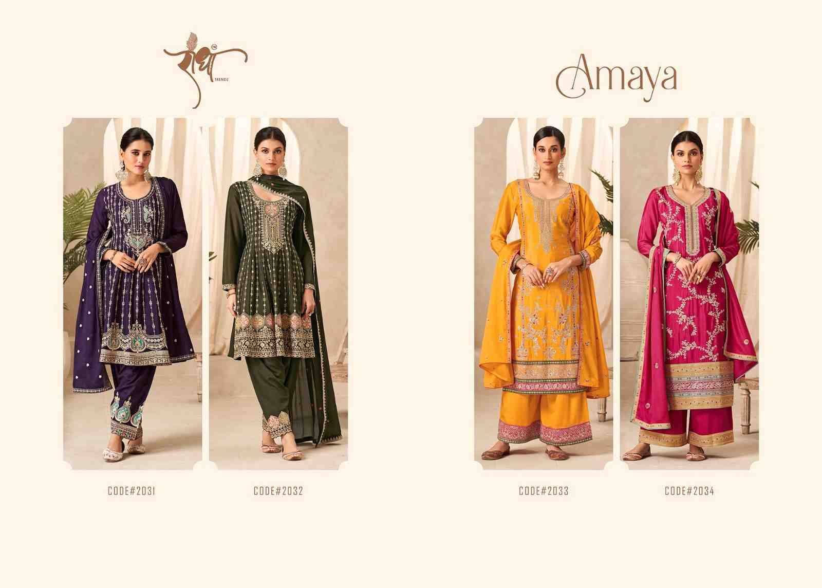Amaya By Radha Trendz 2031 To 2034 Series Beautiful Festive Suits Colorful Stylish Fancy Casual Wear & Ethnic Wear Chinnon Embroidered Dresses At Wholesale Price