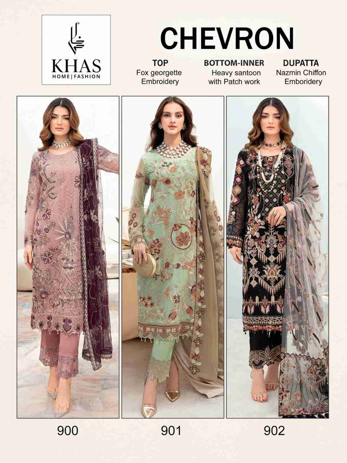 Chevron By Khas 900 To 902 Series Beautiful Pakistani Suits Colorful Stylish Fancy Casual Wear & Ethnic Wear Faux Georgette Dresses At Wholesale Price
