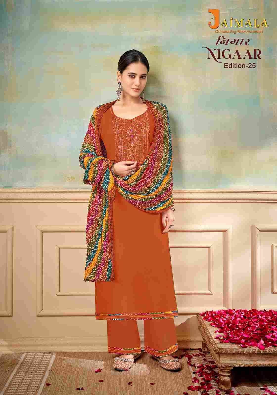 Nigaar Vol-25 By Jaimala 1461-001 To 1461-008 Series Beautiful Festive Suits Colorful Stylish Fancy Casual Wear & Ethnic Wear Pure Rayon Slub With Work Dresses At Wholesale Price