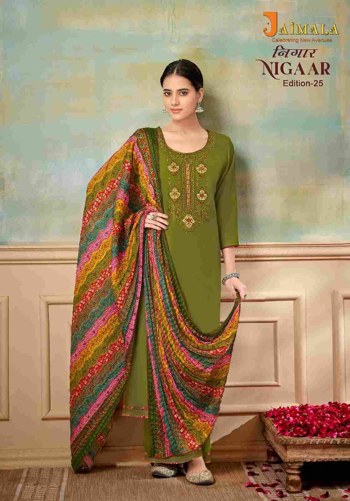 Nigaar Vol-25 By Jaimala 1461-001 To 1461-008 Series Beautiful Festive Suits Colorful Stylish Fancy Casual Wear & Ethnic Wear Pure Rayon Slub With Work Dresses At Wholesale Price