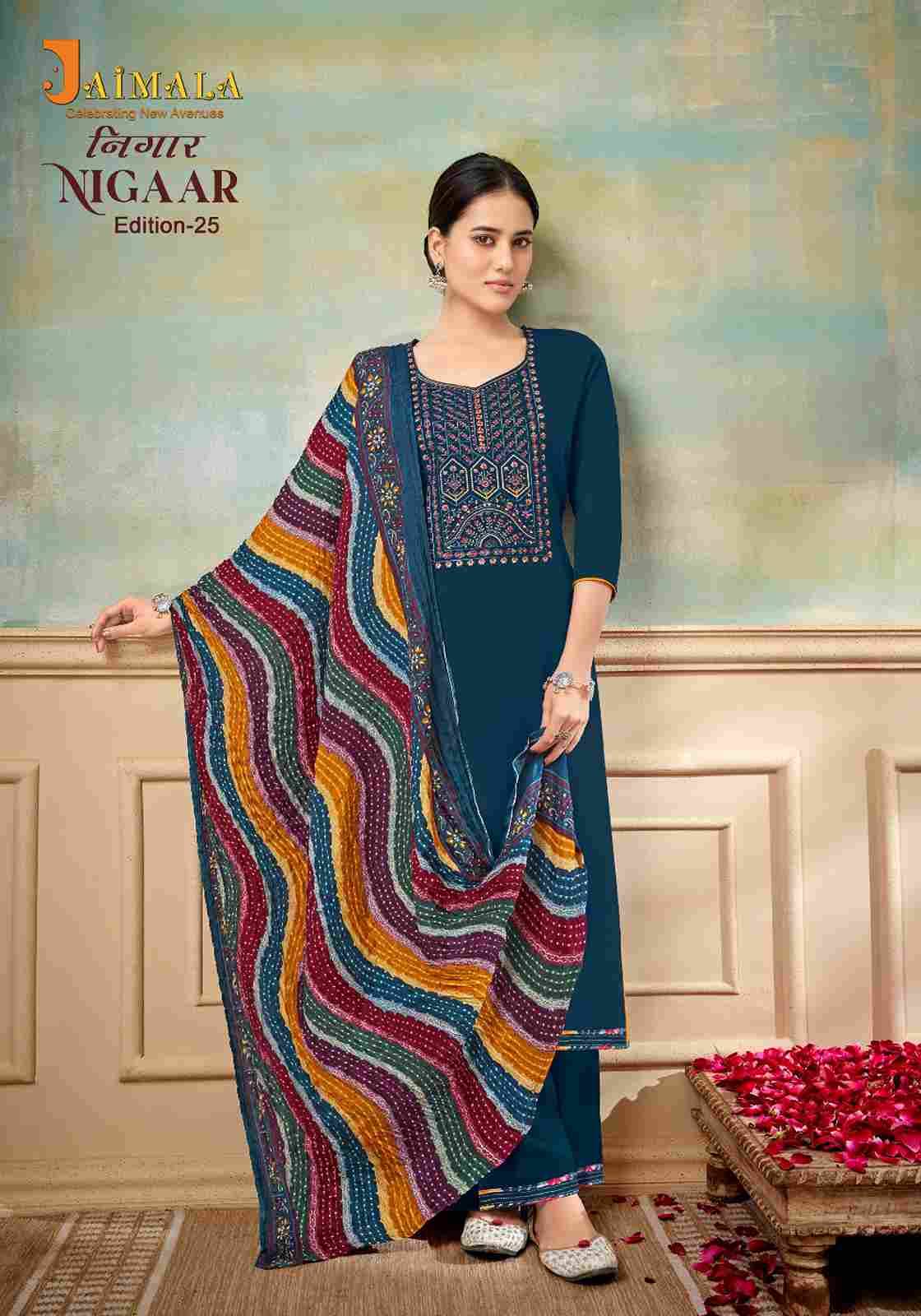 Nigaar Vol-25 By Jaimala 1461-001 To 1461-008 Series Beautiful Festive Suits Colorful Stylish Fancy Casual Wear & Ethnic Wear Pure Rayon Slub With Work Dresses At Wholesale Price