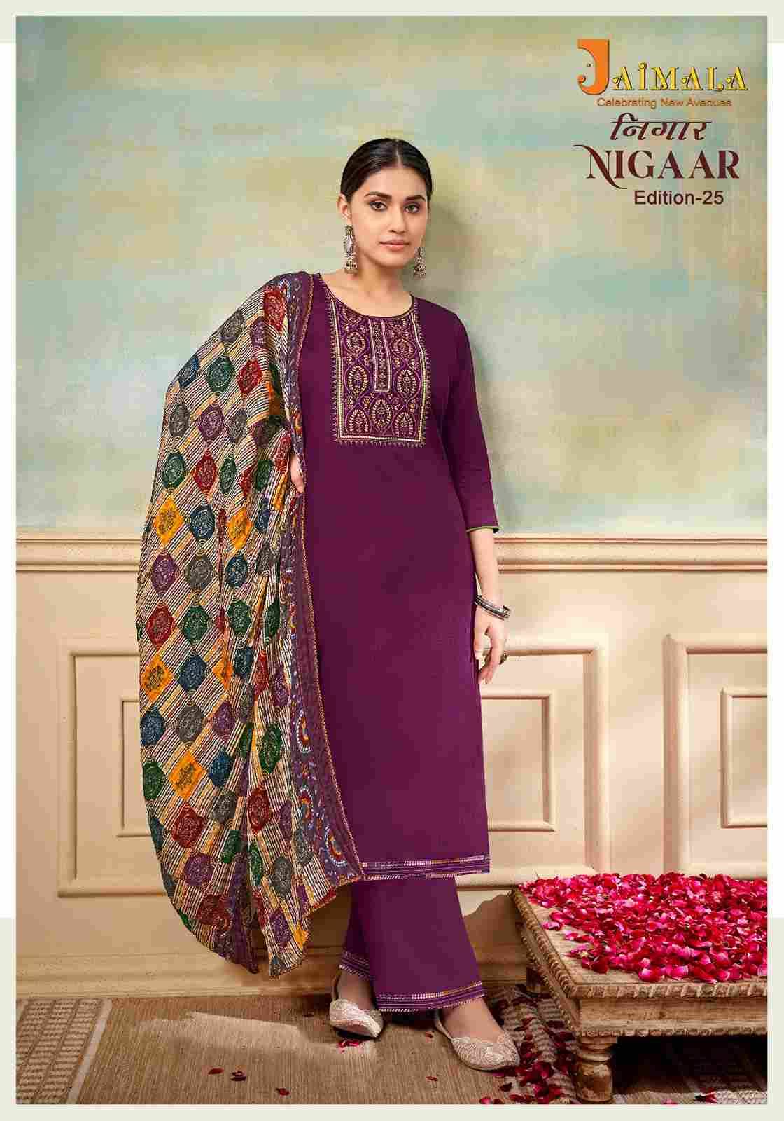 Nigaar Vol-25 By Jaimala 1461-001 To 1461-008 Series Beautiful Festive Suits Colorful Stylish Fancy Casual Wear & Ethnic Wear Pure Rayon Slub With Work Dresses At Wholesale Price