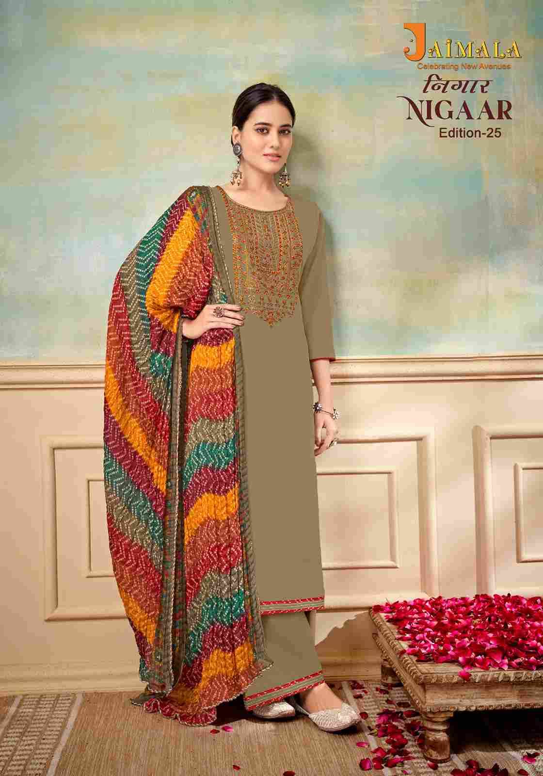 Nigaar Vol-25 By Jaimala 1461-001 To 1461-008 Series Beautiful Festive Suits Colorful Stylish Fancy Casual Wear & Ethnic Wear Pure Rayon Slub With Work Dresses At Wholesale Price