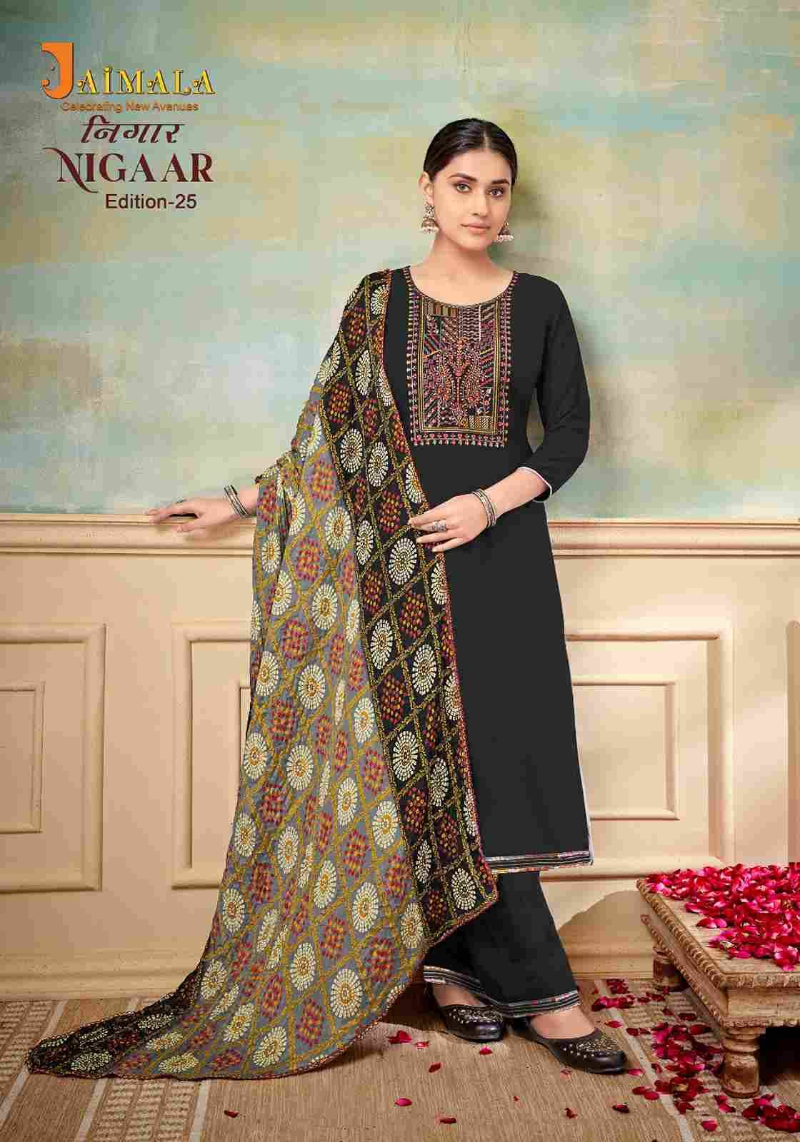 Nigaar Vol-25 By Jaimala 1461-001 To 1461-008 Series Beautiful Festive Suits Colorful Stylish Fancy Casual Wear & Ethnic Wear Pure Rayon Slub With Work Dresses At Wholesale Price