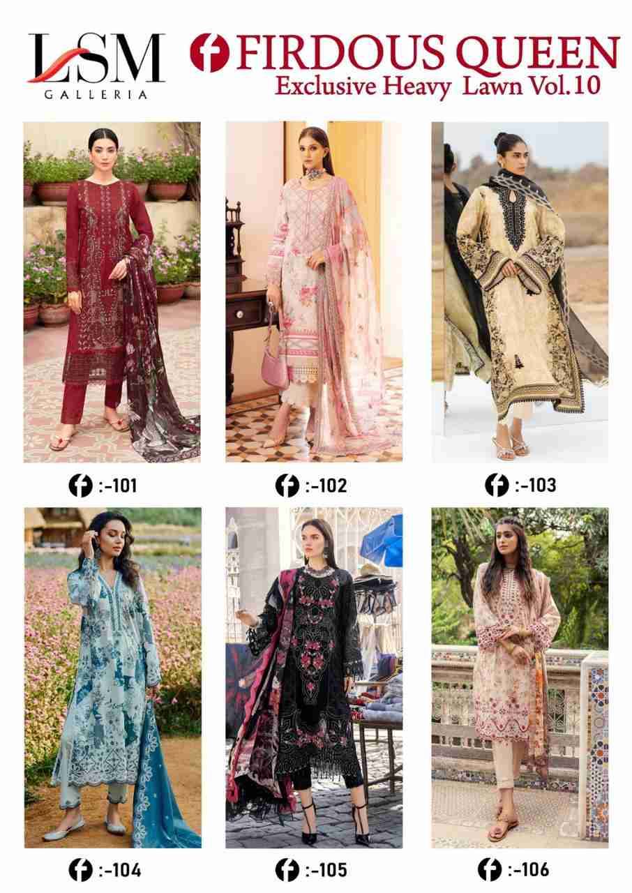 Firdous Queen Vol-10 By Lsm 101 To 106 Series Beautiful Stylish Festive Suits Fancy Colorful Casual Wear & Ethnic Wear & Ready To Wear Pure Lawn Print Dresses At Wholesale Price