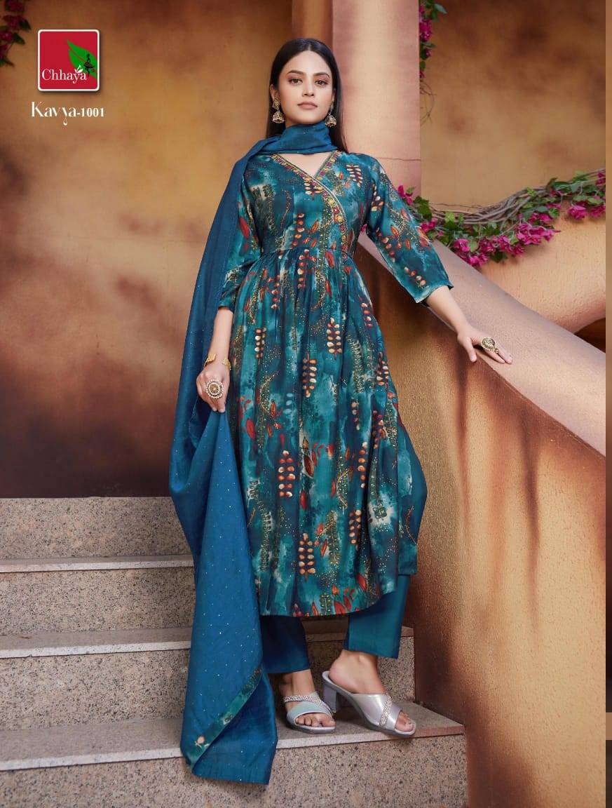 Kavya By Chhaya 1001 To 1006 Series Beautiful Festive Collection Suits Stylish Fancy Colorful Casual Wear & Ethnic Wear Pring Silk Dresses At Wholesale Price
