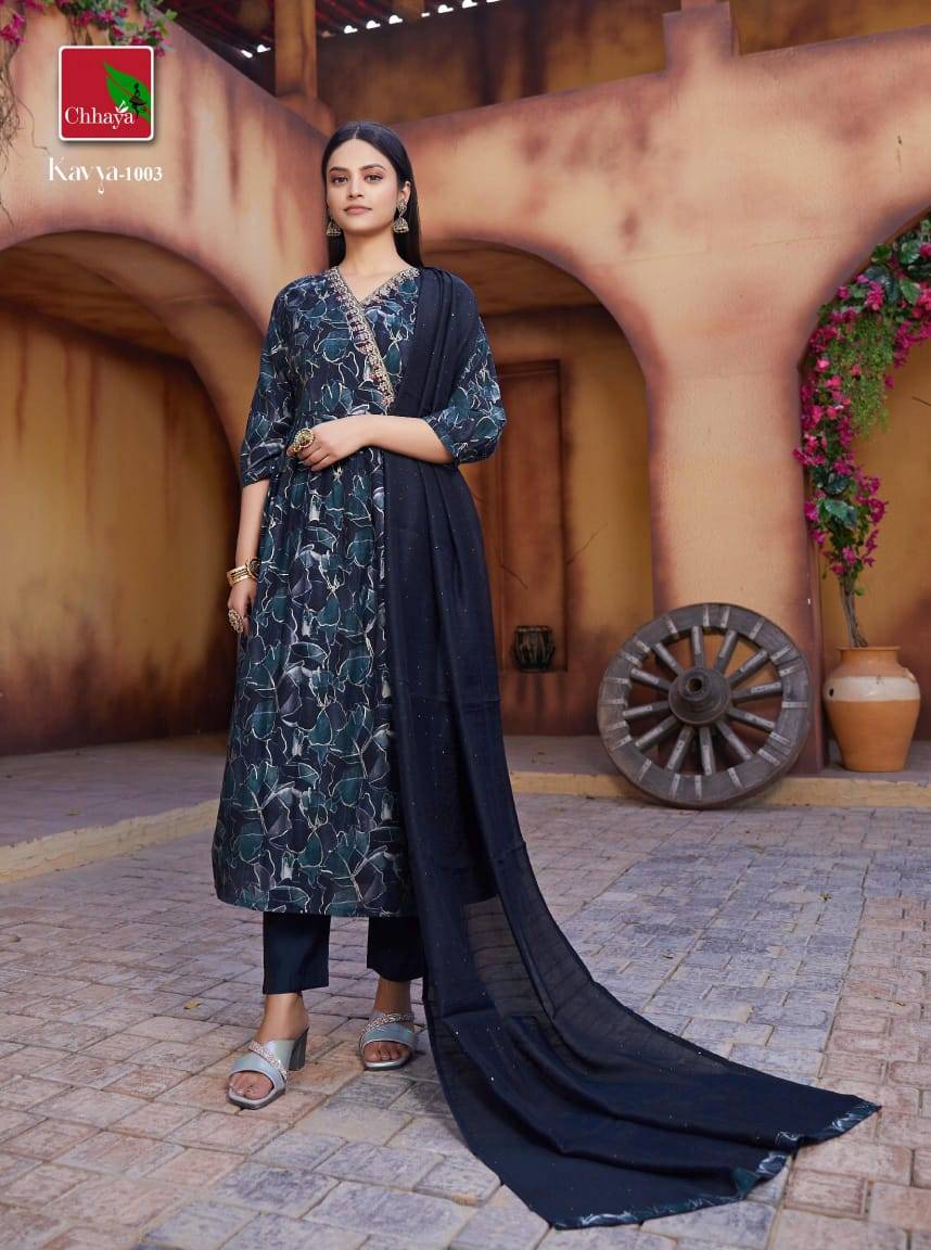 Kavya By Chhaya 1001 To 1006 Series Beautiful Festive Collection Suits Stylish Fancy Colorful Casual Wear & Ethnic Wear Pring Silk Dresses At Wholesale Price