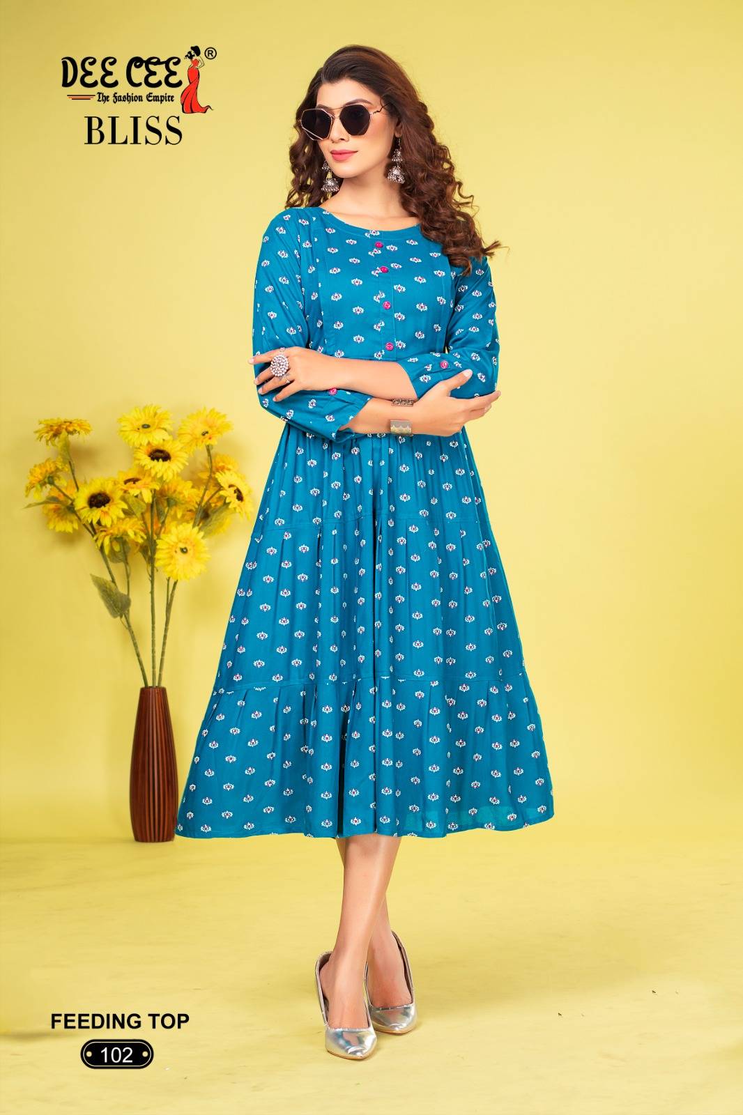 BLISS BY DEE CEE 101 TO 106 SERIES DESIGNER STYLISH FANCY COLORFUL BEAUTIFUL PARTY WEAR & ETHNIC WEAR COLLECTION HEAVY RAYON PRINT KURTIS AT WHOLESALE PRICE