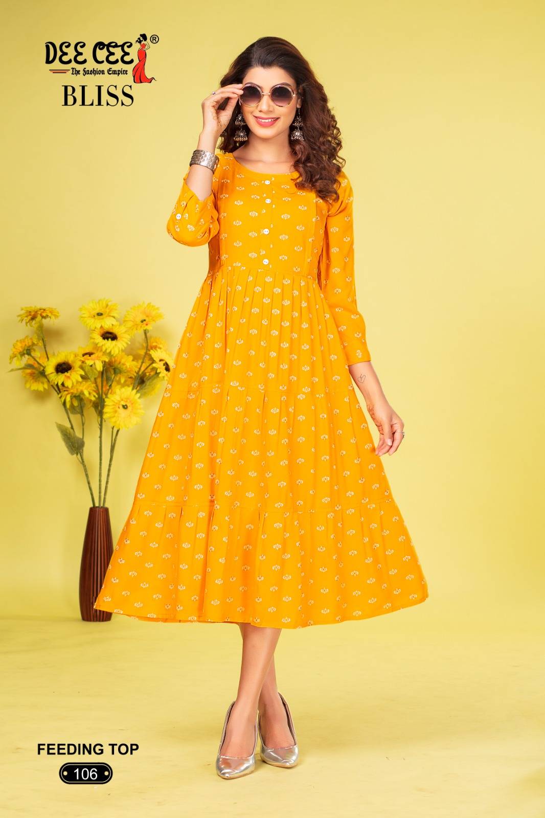 BLISS BY DEE CEE 101 TO 106 SERIES DESIGNER STYLISH FANCY COLORFUL BEAUTIFUL PARTY WEAR & ETHNIC WEAR COLLECTION HEAVY RAYON PRINT KURTIS AT WHOLESALE PRICE