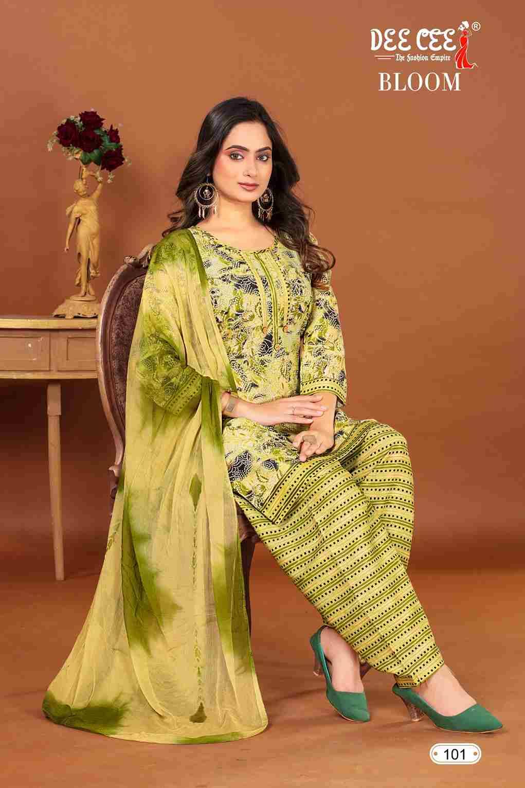 BLOOM BY DEE CEE 101 TO 106 SERIES DESIGNER STYLISH FANCY COLORFUL BEAUTIFUL PARTY WEAR & ETHNIC WEAR COLLECTION HEAVY COTTON PRINT DRESSES AT WHOLESALE PRICE
