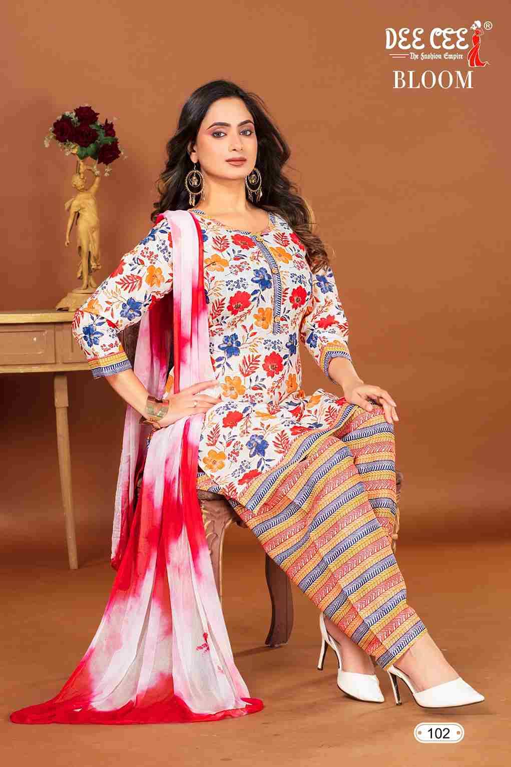 BLOOM BY DEE CEE 101 TO 106 SERIES DESIGNER STYLISH FANCY COLORFUL BEAUTIFUL PARTY WEAR & ETHNIC WEAR COLLECTION HEAVY COTTON PRINT DRESSES AT WHOLESALE PRICE