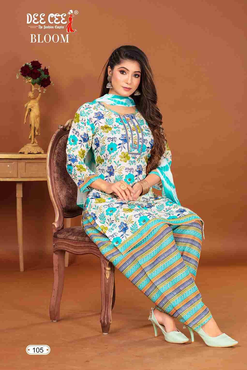 BLOOM BY DEE CEE 101 TO 106 SERIES DESIGNER STYLISH FANCY COLORFUL BEAUTIFUL PARTY WEAR & ETHNIC WEAR COLLECTION HEAVY COTTON PRINT DRESSES AT WHOLESALE PRICE