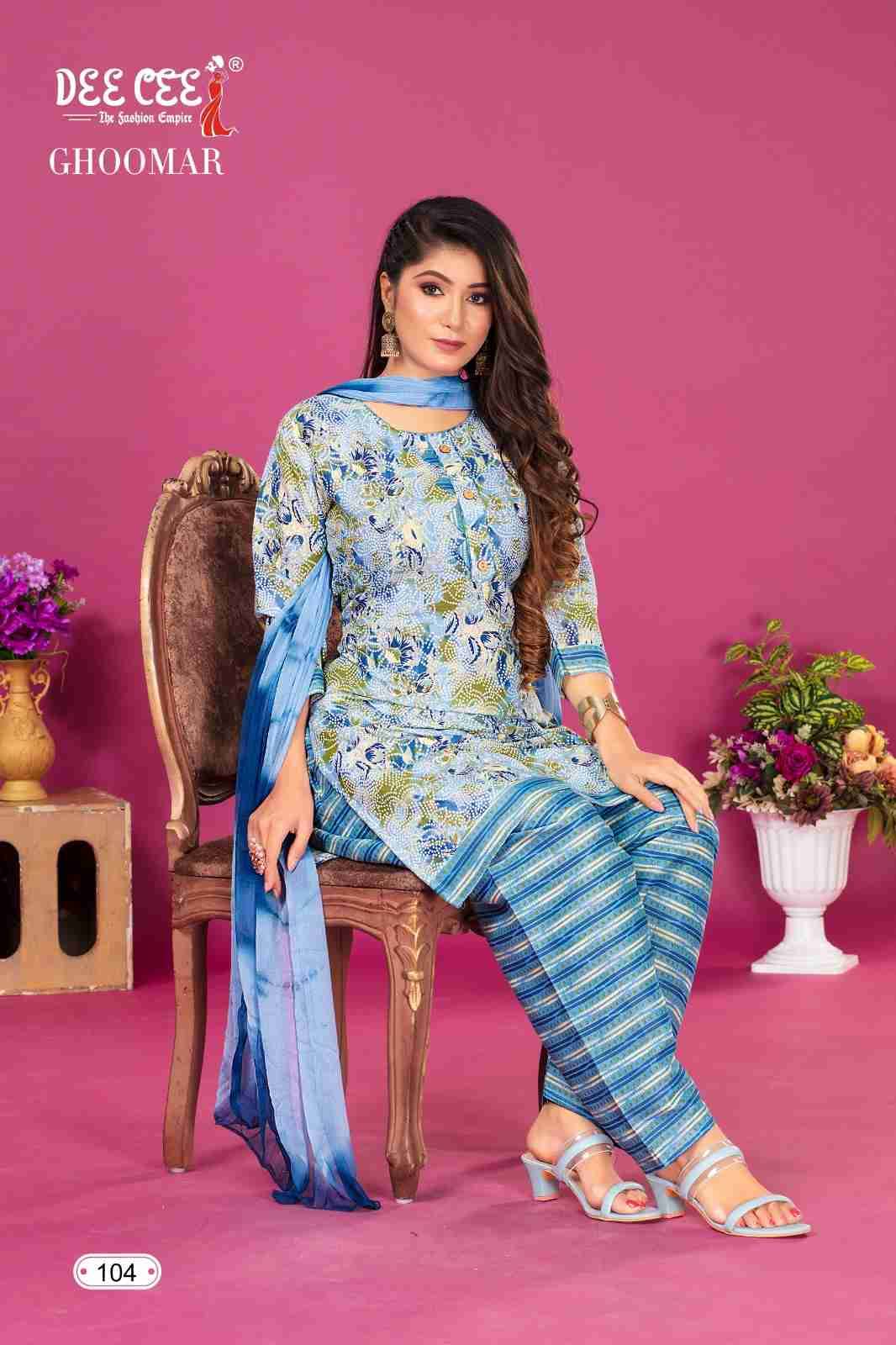 GHOOMAR BY DEE CEE 101 TO 106 SERIES DESIGNER STYLISH FANCY COLORFUL BEAUTIFUL PARTY WEAR & ETHNIC WEAR COLLECTION HEAVY COTTON PRINT DRESSES AT WHOLESALE PRICE