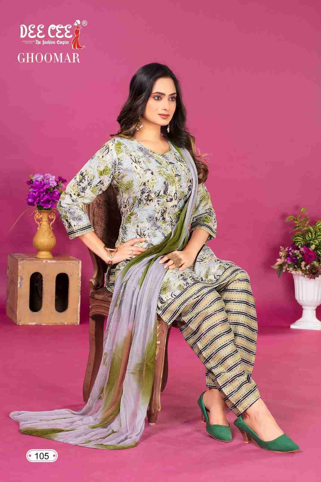 GHOOMAR BY DEE CEE 101 TO 106 SERIES DESIGNER STYLISH FANCY COLORFUL BEAUTIFUL PARTY WEAR & ETHNIC WEAR COLLECTION HEAVY COTTON PRINT DRESSES AT WHOLESALE PRICE