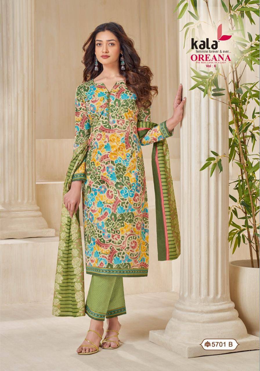 Oreana Vol-6 By Kala 5701 To 5712 Series Beautiful Suits Colorful Stylish Fancy Casual Wear & Ethnic Wear Pure Cotton Print Dresses At Wholesale Price