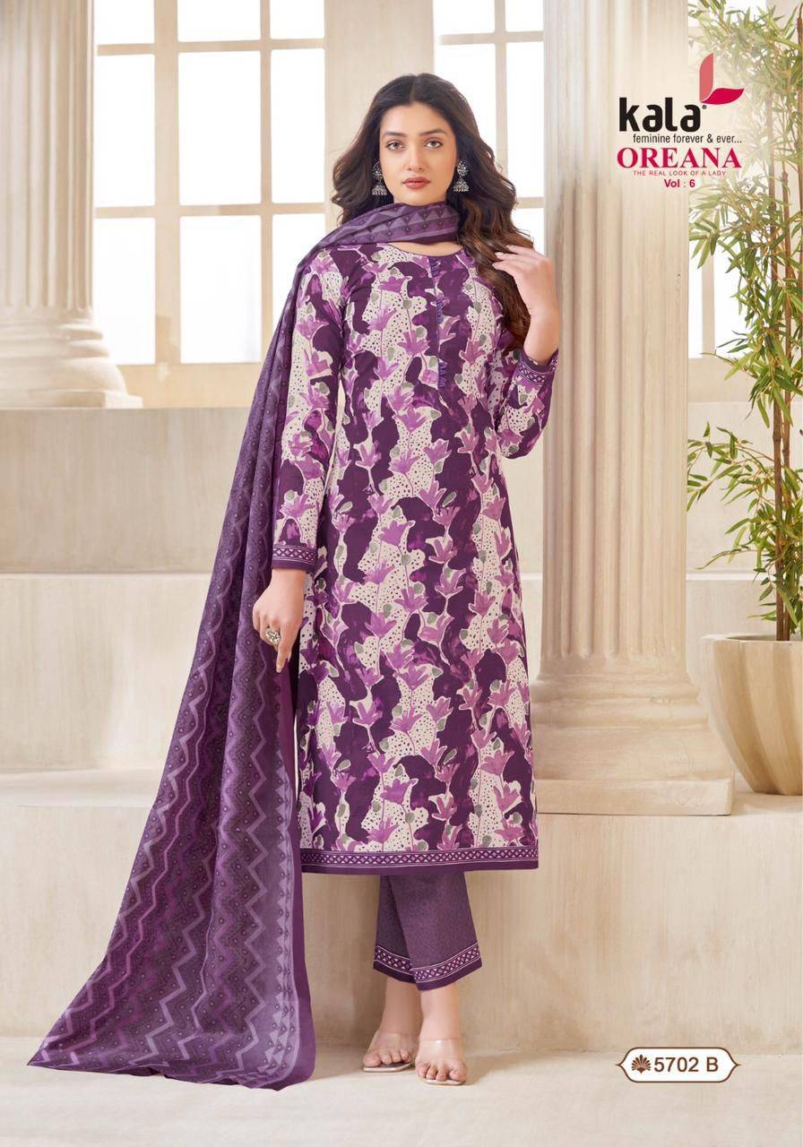 Oreana Vol-6 By Kala 5701 To 5712 Series Beautiful Suits Colorful Stylish Fancy Casual Wear & Ethnic Wear Pure Cotton Print Dresses At Wholesale Price
