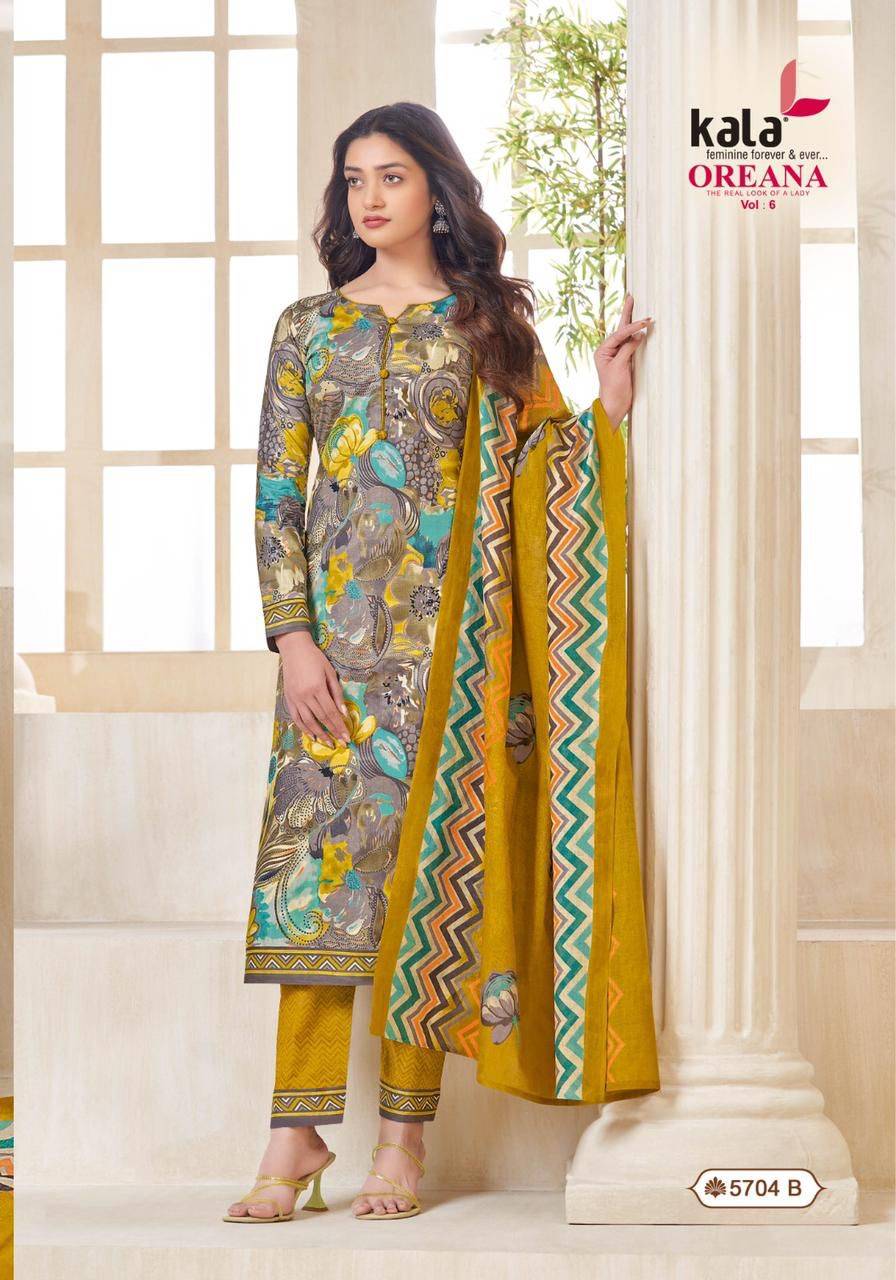 Oreana Vol-6 By Kala 5701 To 5712 Series Beautiful Suits Colorful Stylish Fancy Casual Wear & Ethnic Wear Pure Cotton Print Dresses At Wholesale Price