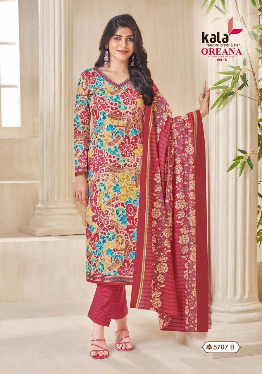 Oreana Vol-6 By Kala 5701 To 5712 Series Beautiful Suits Colorful Stylish Fancy Casual Wear & Ethnic Wear Pure Cotton Print Dresses At Wholesale Price