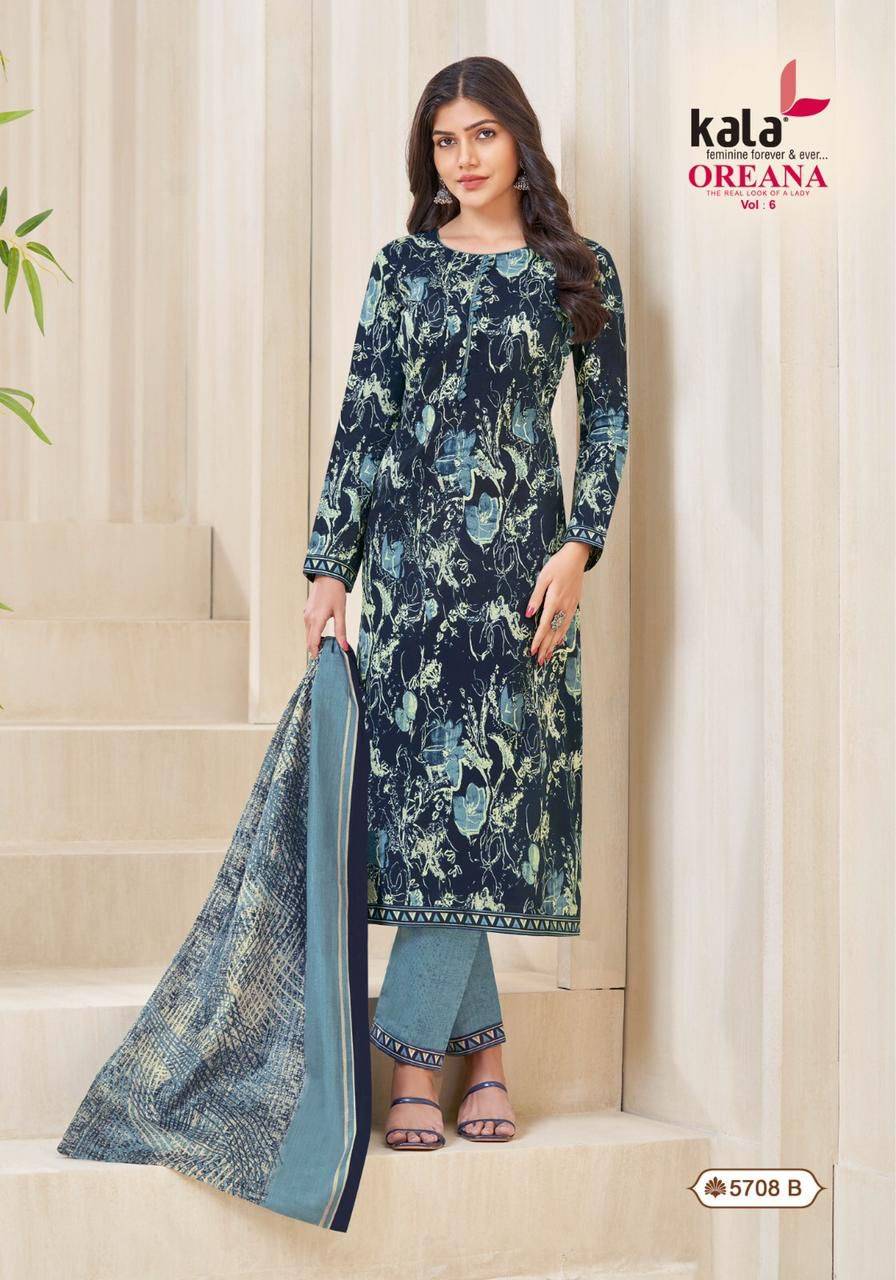 Oreana Vol-6 By Kala 5701 To 5712 Series Beautiful Suits Colorful Stylish Fancy Casual Wear & Ethnic Wear Pure Cotton Print Dresses At Wholesale Price