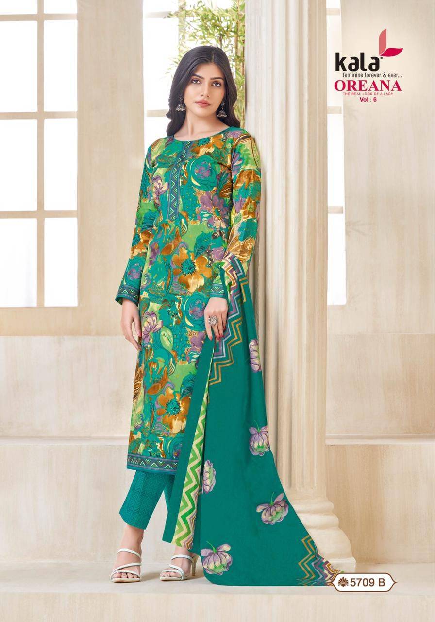 Oreana Vol-6 By Kala 5701 To 5712 Series Beautiful Suits Colorful Stylish Fancy Casual Wear & Ethnic Wear Pure Cotton Print Dresses At Wholesale Price