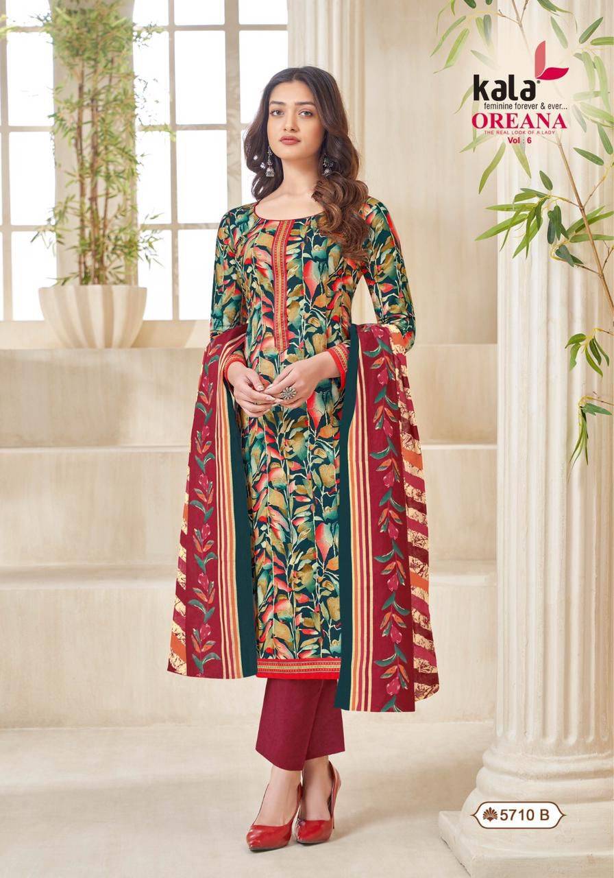 Oreana Vol-6 By Kala 5701 To 5712 Series Beautiful Suits Colorful Stylish Fancy Casual Wear & Ethnic Wear Pure Cotton Print Dresses At Wholesale Price