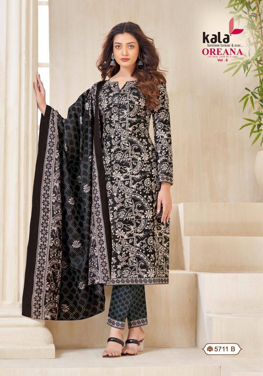 Oreana Vol-6 By Kala 5701 To 5712 Series Beautiful Suits Colorful Stylish Fancy Casual Wear & Ethnic Wear Pure Cotton Print Dresses At Wholesale Price