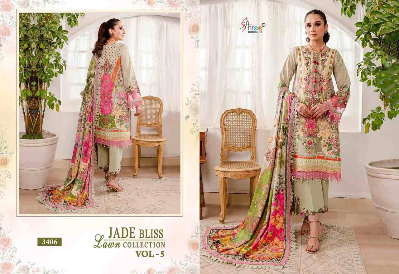 Jade Bliss Lawn Collection Vol-5 By Shree Fabs 3405 To 3412 Series Beautiful Stylish Pakistani Suits Fancy Colorful Casual Wear & Ethnic Wear & Ready To Wear Pure Cotton Print Embroidery Dresses At Wholesale Price