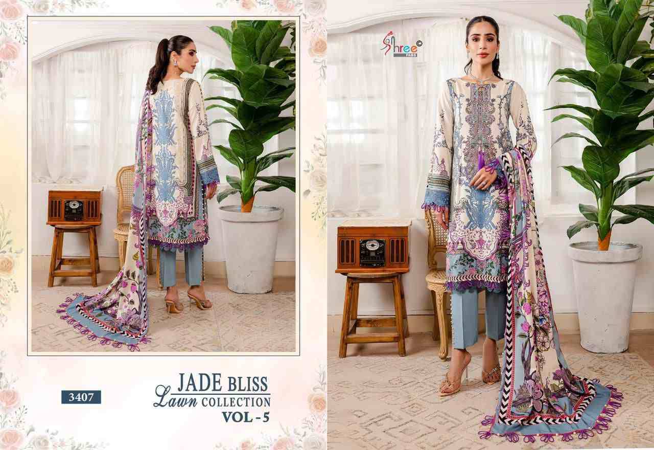 Jade Bliss Lawn Collection Vol-5 By Shree Fabs 3405 To 3412 Series Beautiful Stylish Pakistani Suits Fancy Colorful Casual Wear & Ethnic Wear & Ready To Wear Pure Cotton Print Embroidery Dresses At Wholesale Price