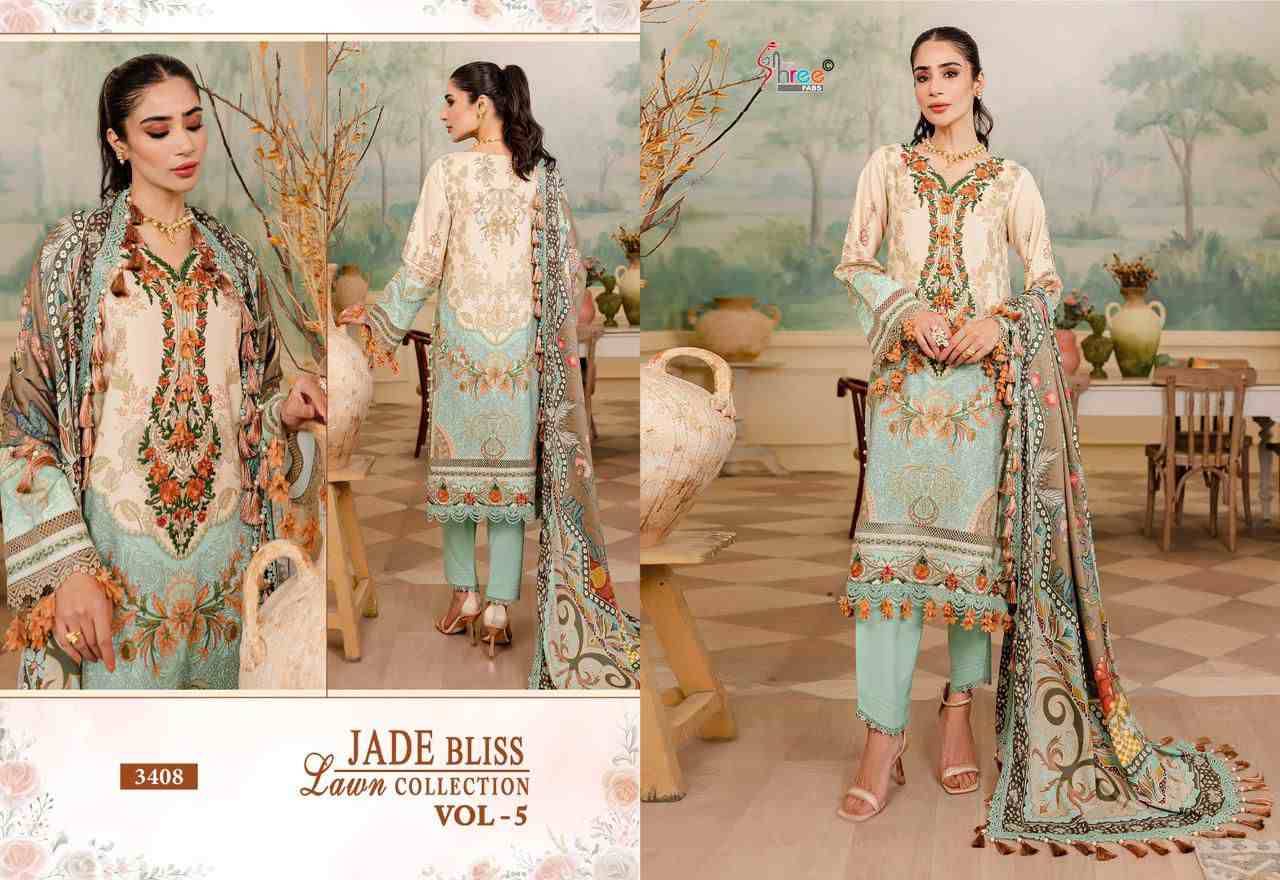 Jade Bliss Lawn Collection Vol-5 By Shree Fabs 3405 To 3412 Series Beautiful Stylish Pakistani Suits Fancy Colorful Casual Wear & Ethnic Wear & Ready To Wear Pure Cotton Print Embroidery Dresses At Wholesale Price