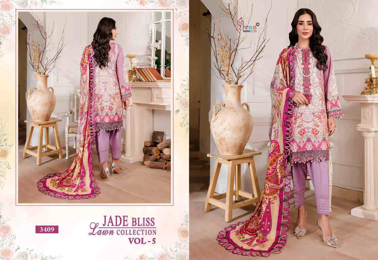 Jade Bliss Lawn Collection Vol-5 By Shree Fabs 3405 To 3412 Series Beautiful Stylish Pakistani Suits Fancy Colorful Casual Wear & Ethnic Wear & Ready To Wear Pure Cotton Print Embroidery Dresses At Wholesale Price