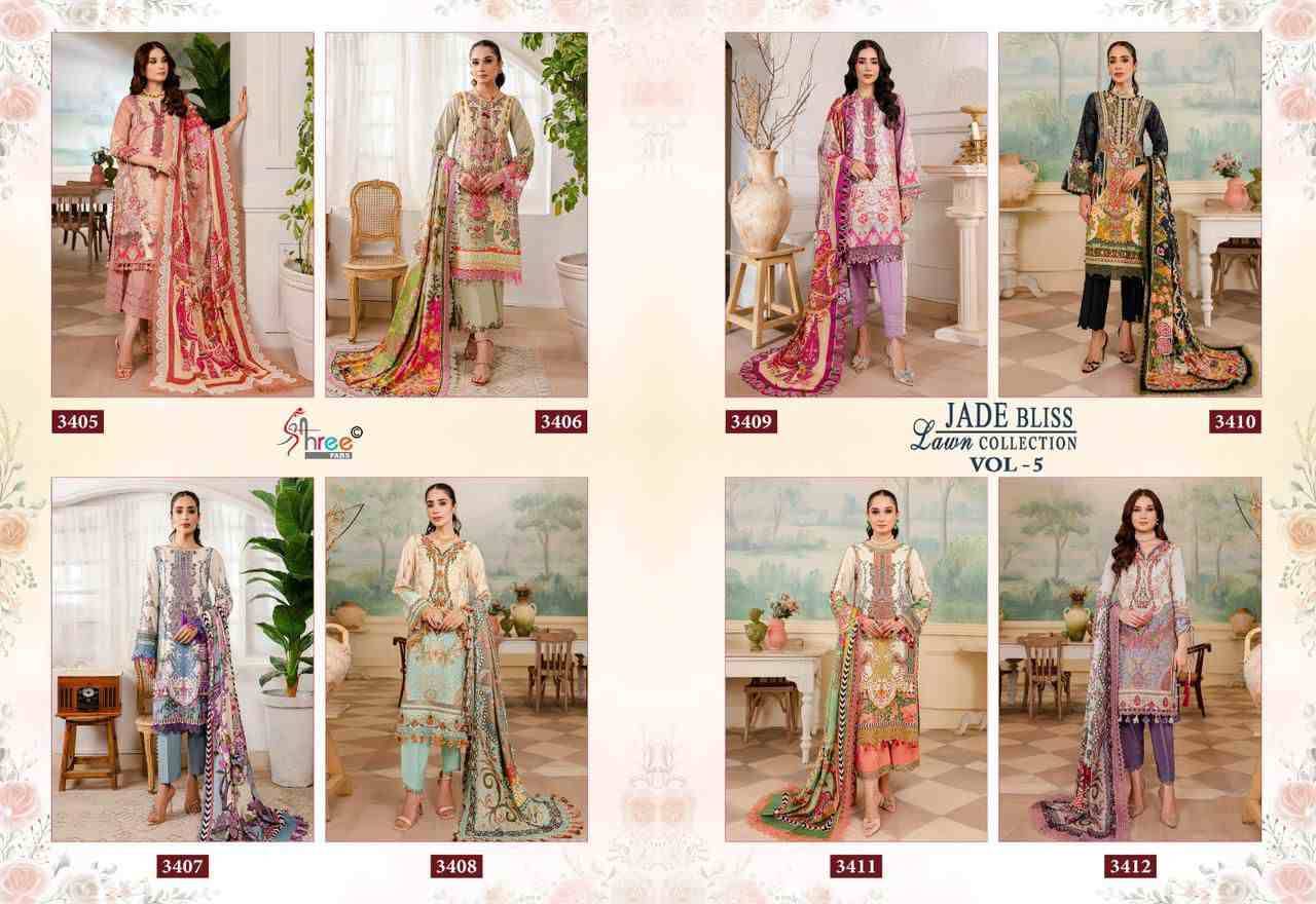 Jade Bliss Lawn Collection Vol-5 By Shree Fabs 3405 To 3412 Series Beautiful Stylish Pakistani Suits Fancy Colorful Casual Wear & Ethnic Wear & Ready To Wear Pure Cotton Print Embroidery Dresses At Wholesale Price