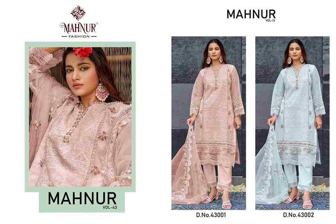 Mahnur Vol-43 By Mahnur Fashion 43001 To 43002 Series Beautiful Pakistani Suits Colorful Stylish Fancy Casual Wear & Ethnic Wear Organza Dresses At Wholesale Price