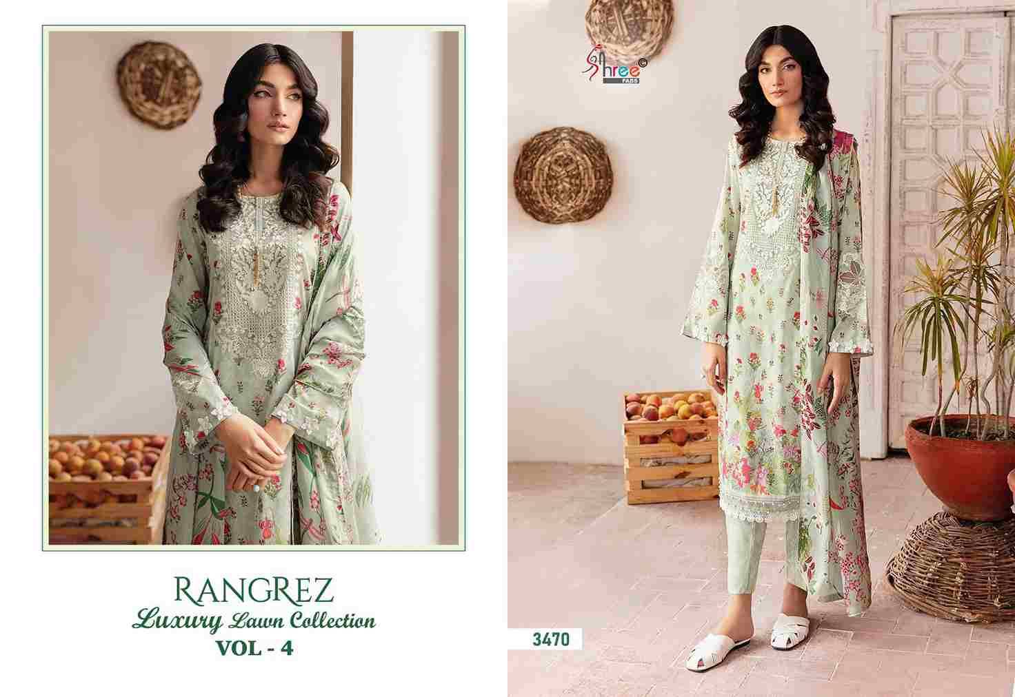 Rangrez Luxury Lawn Collection Vol-4 By Shree Fabs 3470 To 3476 Series Beautiful Pakistani Suits Colorful Stylish Fancy Casual Wear Pure Lawn Cotton Print With Work Dresses At Wholesale Price