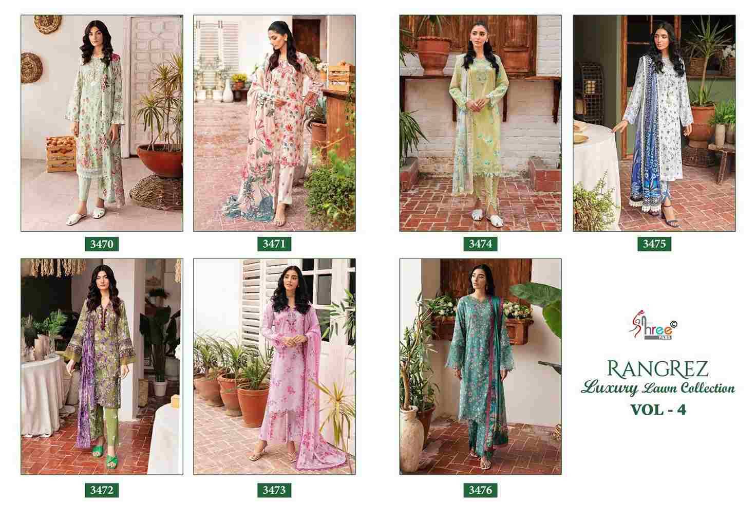 Rangrez Luxury Lawn Collection Vol-4 By Shree Fabs 3470 To 3476 Series Beautiful Pakistani Suits Colorful Stylish Fancy Casual Wear Pure Lawn Cotton Print With Work Dresses At Wholesale Price