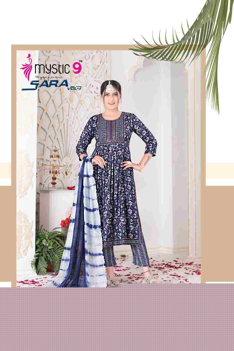 Sara Vol-3 By Mystic 9 3001 To 3008 Series Indian Traditional Wear Collection Beautiful Stylish Fancy Colorful Party Wear & Wear Rayon Foil Dress At Wholesale Price