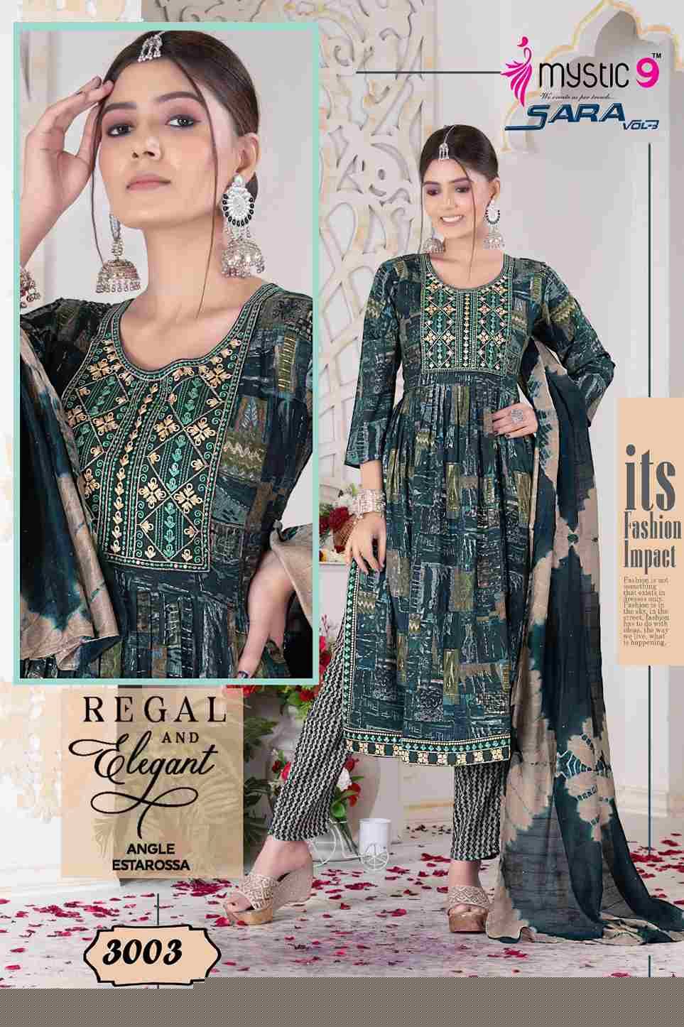 Sara Vol-3 By Mystic 9 3001 To 3008 Series Indian Traditional Wear Collection Beautiful Stylish Fancy Colorful Party Wear & Wear Rayon Foil Dress At Wholesale Price
