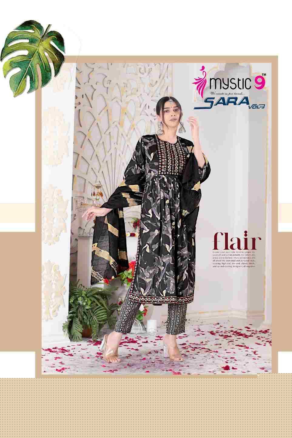 Sara Vol-3 By Mystic 9 3001 To 3008 Series Indian Traditional Wear Collection Beautiful Stylish Fancy Colorful Party Wear & Wear Rayon Foil Dress At Wholesale Price