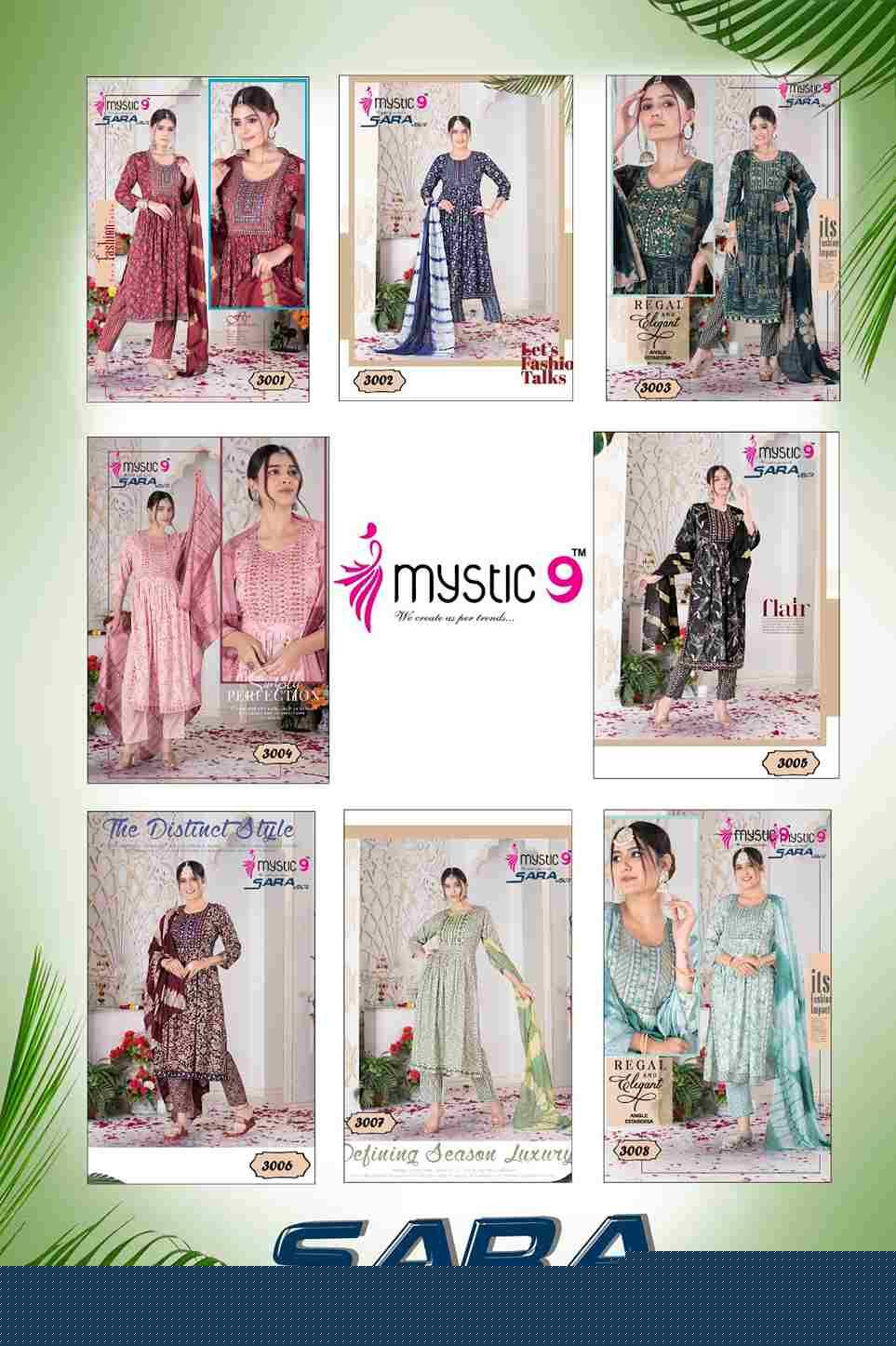 Sara Vol-3 By Mystic 9 3001 To 3008 Series Indian Traditional Wear Collection Beautiful Stylish Fancy Colorful Party Wear & Wear Rayon Foil Dress At Wholesale Price