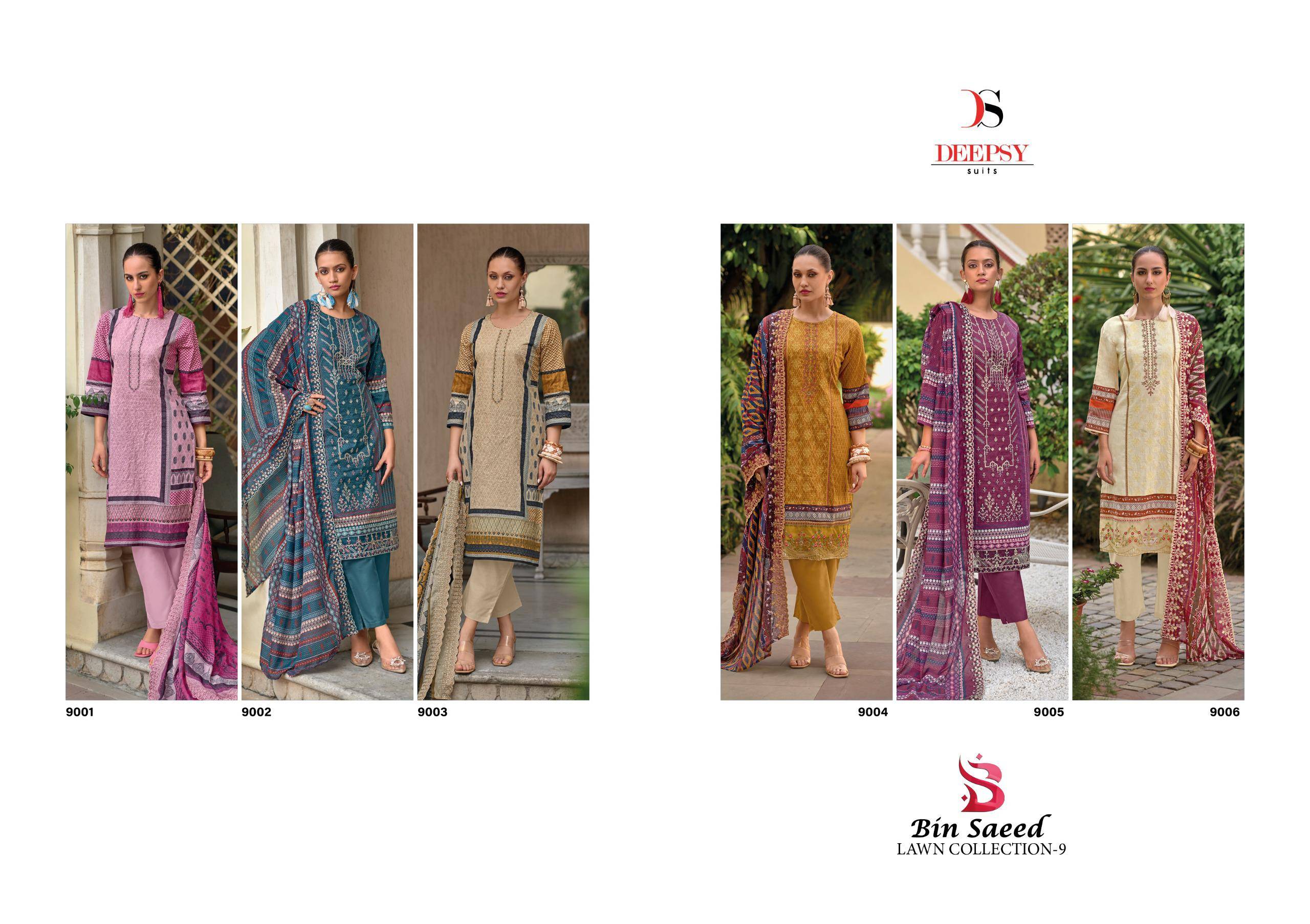 Bin Saeed Vol-9 By Deepsy Suits 9001 To 9006 Series Designer Pakistani Suits Beautiful Stylish Fancy Colorful Party Wear & Occasional Wear Pure Cotton Dresses At Wholesale Price