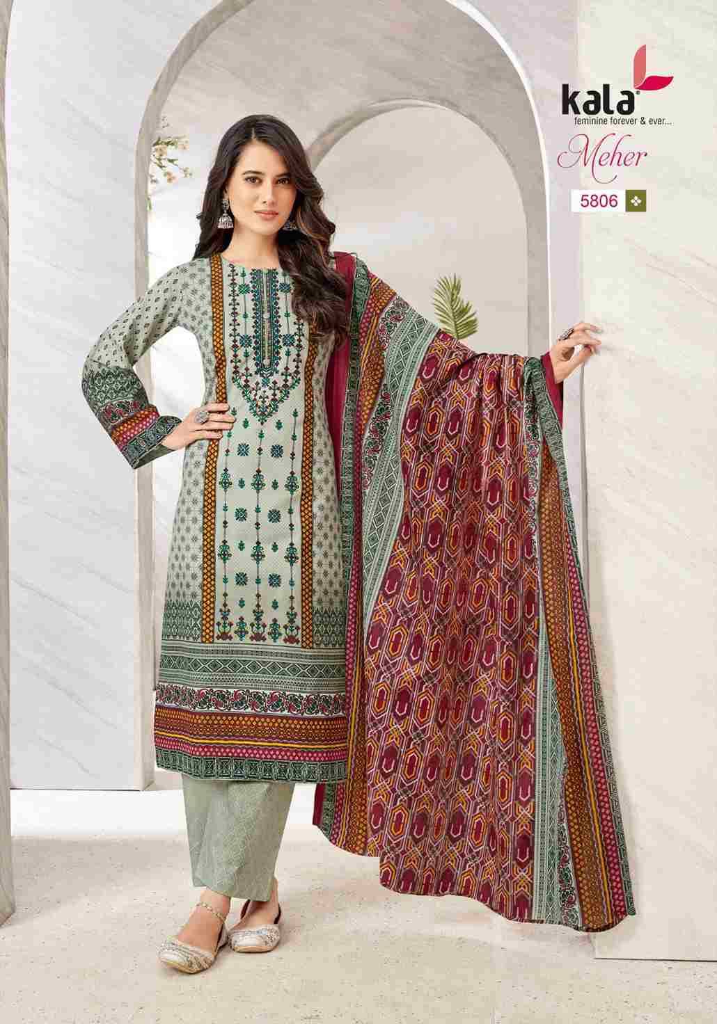 Meher Vol-10 By Kala 5801 To 5812 Series Beautiful Pakistani Suits Stylish Colorful Fancy Casual Wear & Ethnic Wear Premium Cotton Print Dresses At Wholesale Price