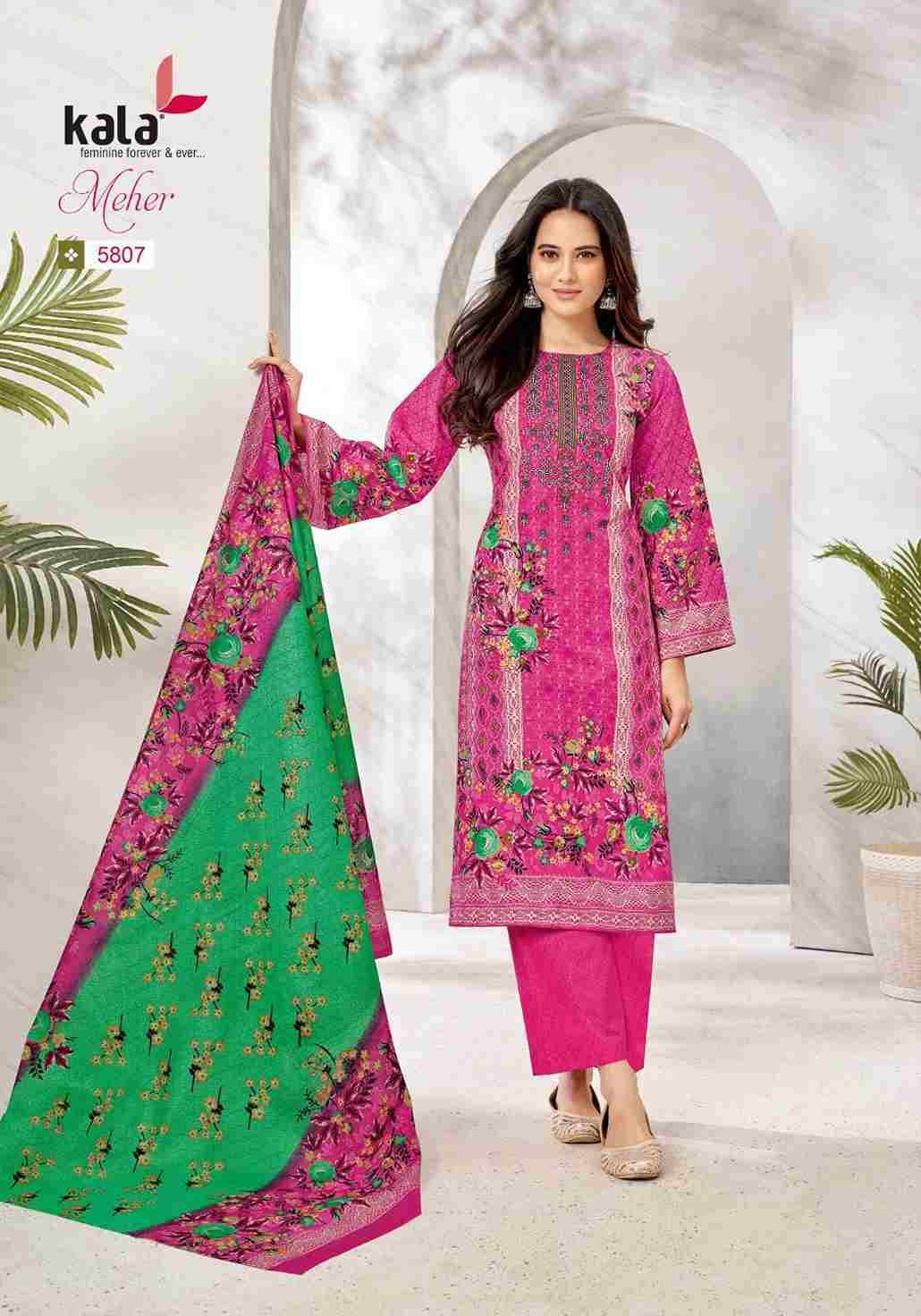 Meher Vol-10 By Kala 5801 To 5812 Series Beautiful Pakistani Suits Stylish Colorful Fancy Casual Wear & Ethnic Wear Premium Cotton Print Dresses At Wholesale Price