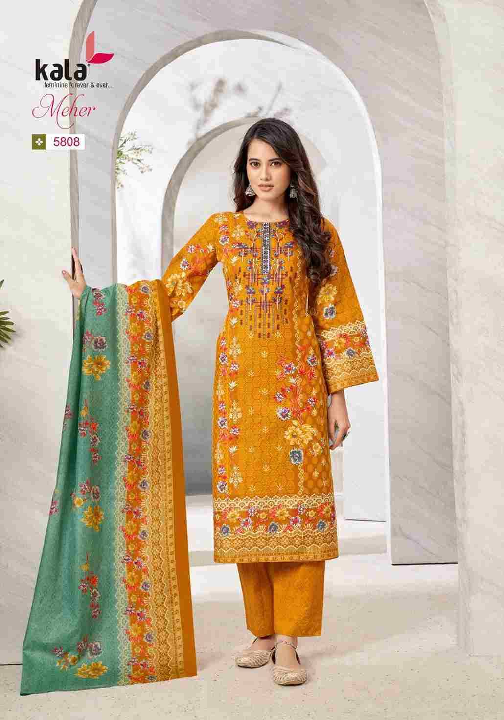 Meher Vol-10 By Kala 5801 To 5812 Series Beautiful Pakistani Suits Stylish Colorful Fancy Casual Wear & Ethnic Wear Premium Cotton Print Dresses At Wholesale Price